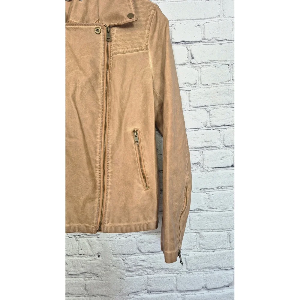 Bagatelle Tan Faux Leather Moto Jacket Western Biker XS‎